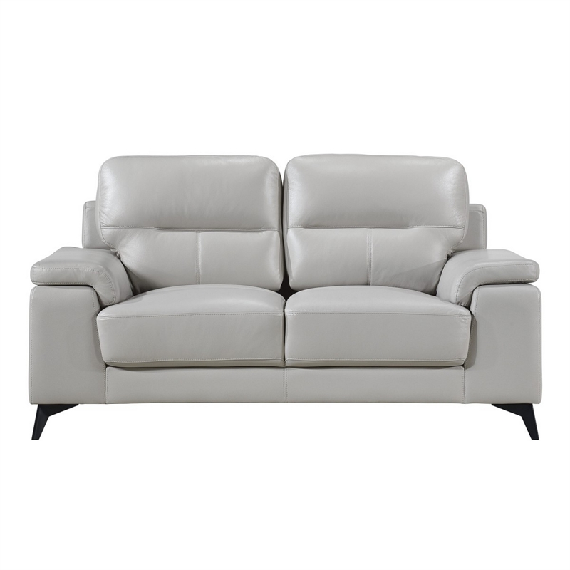 Mica 67 Inch Loveseat- Light Gray Top Grain and Faux Leather- Metal Legs