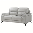 Mica 67 Inch Loveseat- Light Gray Top Grain and Faux Leather- Metal Legs