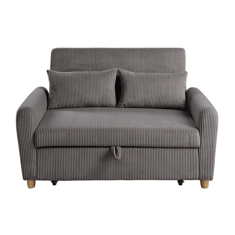 Tina 54 Inch Convertible Sleeper Loveseat- Round Arms- 2 Pillows- Brown