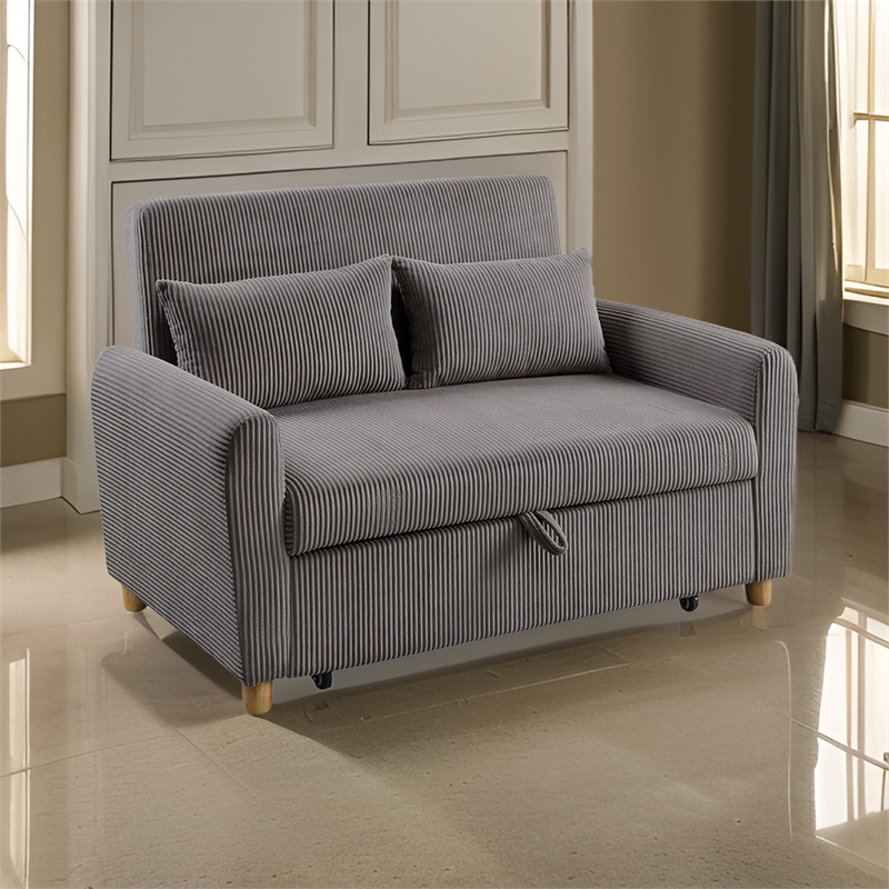 Tina 54 Inch Convertible Sleeper Loveseat- Round Arms- 2 Pillows- Brown