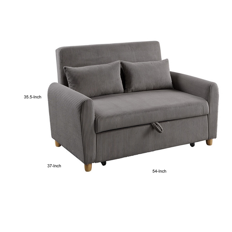 Tina 54 Inch Convertible Sleeper Loveseat- Round Arms- 2 Pillows- Brown