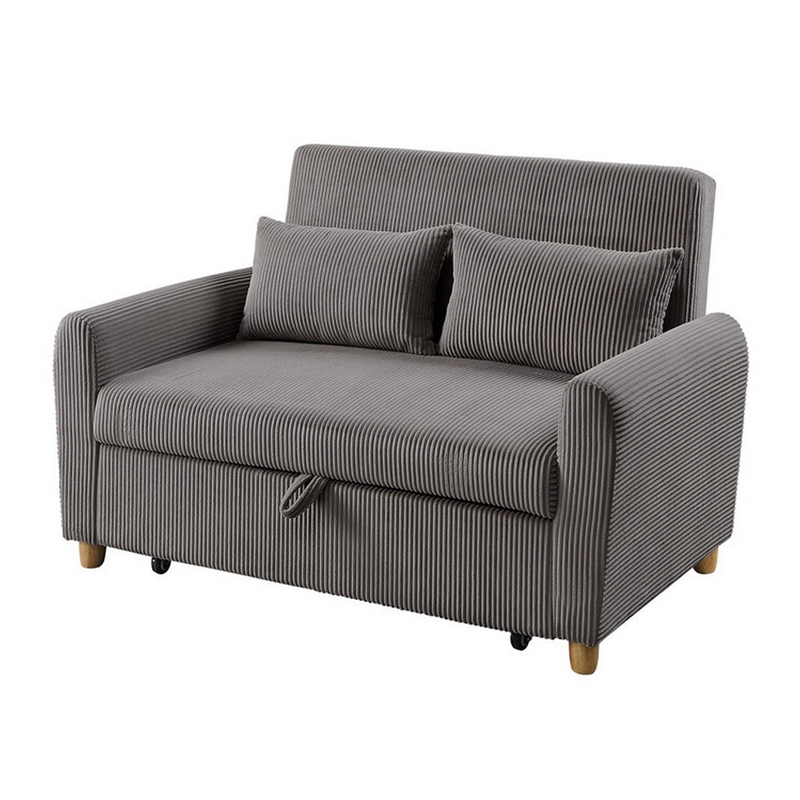 Tina 54 Inch Convertible Sleeper Loveseat- Round Arms- 2 Pillows- Brown