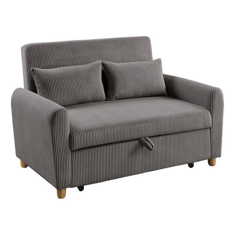 Tina 54 Inch Convertible Sleeper Loveseat- Round Arms- 2 Pillows- Brown