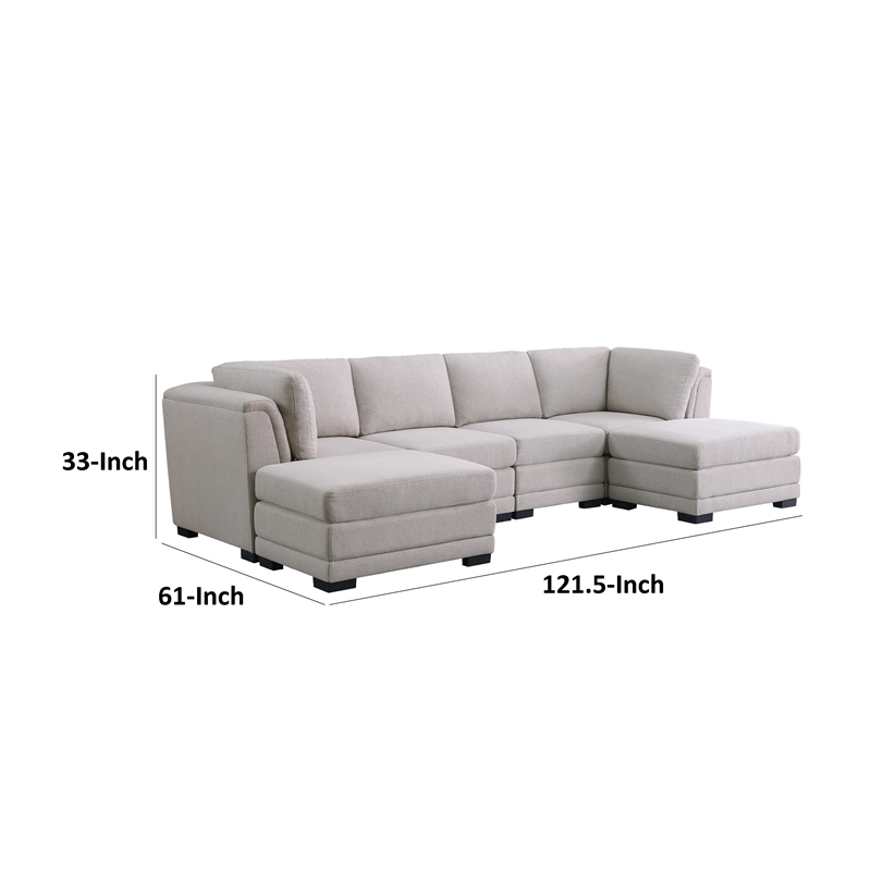 Goz Reversible U Sectional Sofa- 2 Ottomans- Beige Linen- 122 Inch