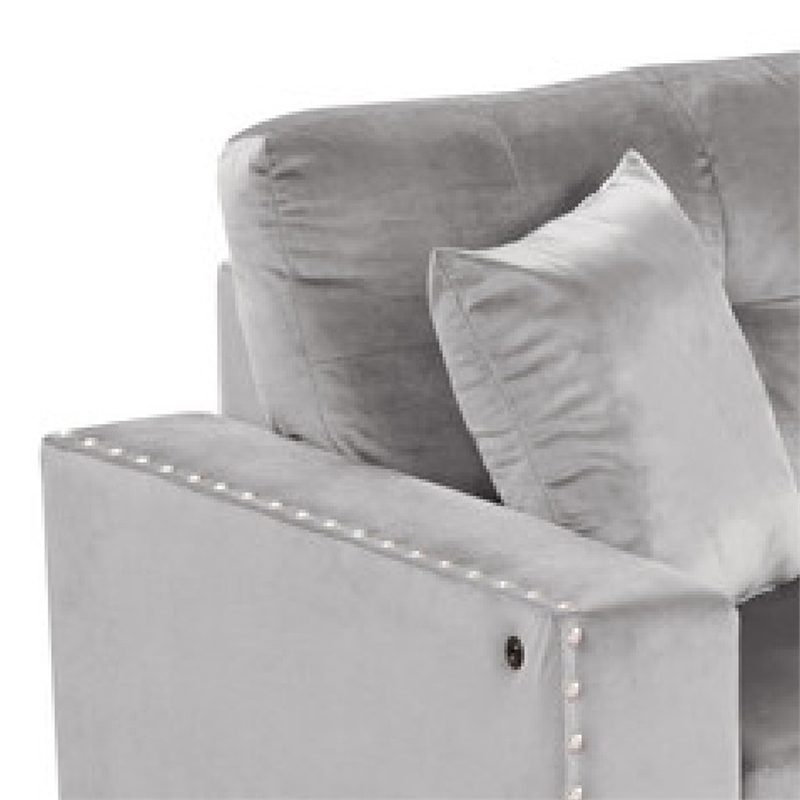 Renza 74 Inch Reversible Sectional Sofa w Chaise- LED USB- Gray Velvet
