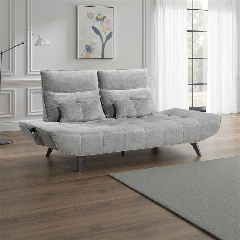Kyan Adjustable Depth Power Reclining Sofa- 2 Pillows- Gray Chenille