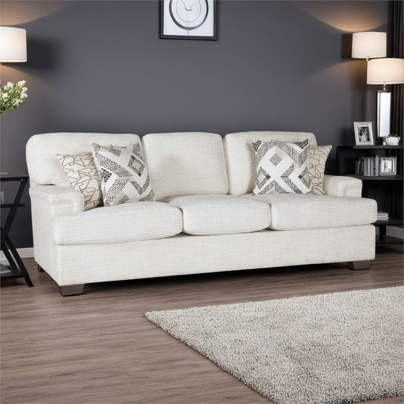 Osy Sofa with 4 Accent Pillows- 91 Inch- Soft Ivory Chenille