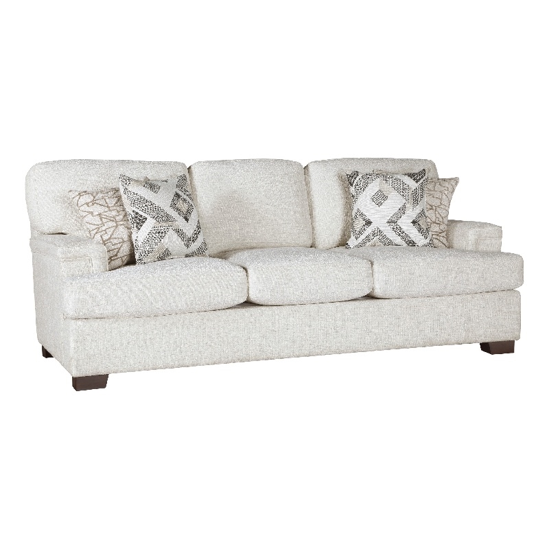 Osy Sofa with 4 Accent Pillows- 91 Inch- Soft Ivory Chenille