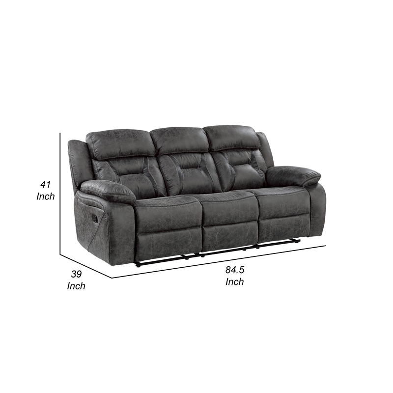 Mady Manual Reclining Sofa- Pillow Tufted- Dark Gray Polyester 85 Inch
