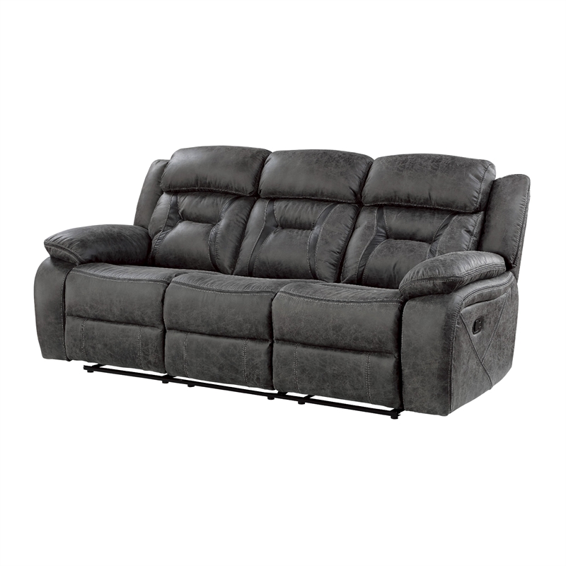 Mady Manual Reclining Sofa- Pillow Tufted- Dark Gray Polyester 85 Inch