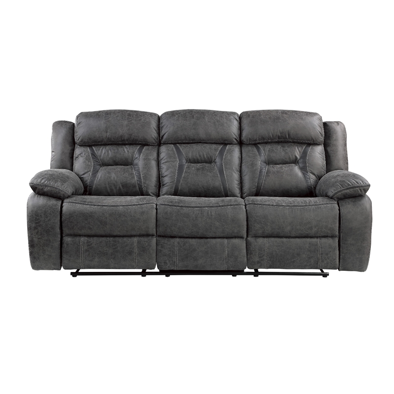 Mady Manual Reclining Sofa- Pillow Tufted- Dark Gray Polyester 85 Inch