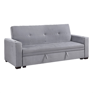 Convertible Sofa- Gray Tufted Velvet Back- USB Charging Ports- 84 Inch