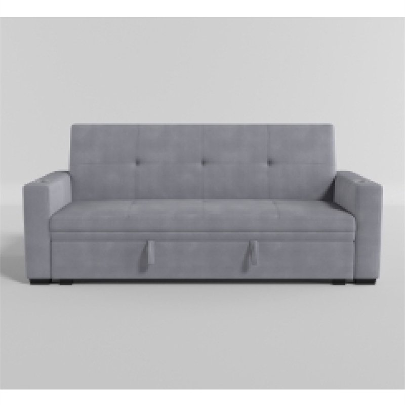 Convertible Sofa- Gray Tufted Velvet Back- USB Charging Ports- 84 Inch