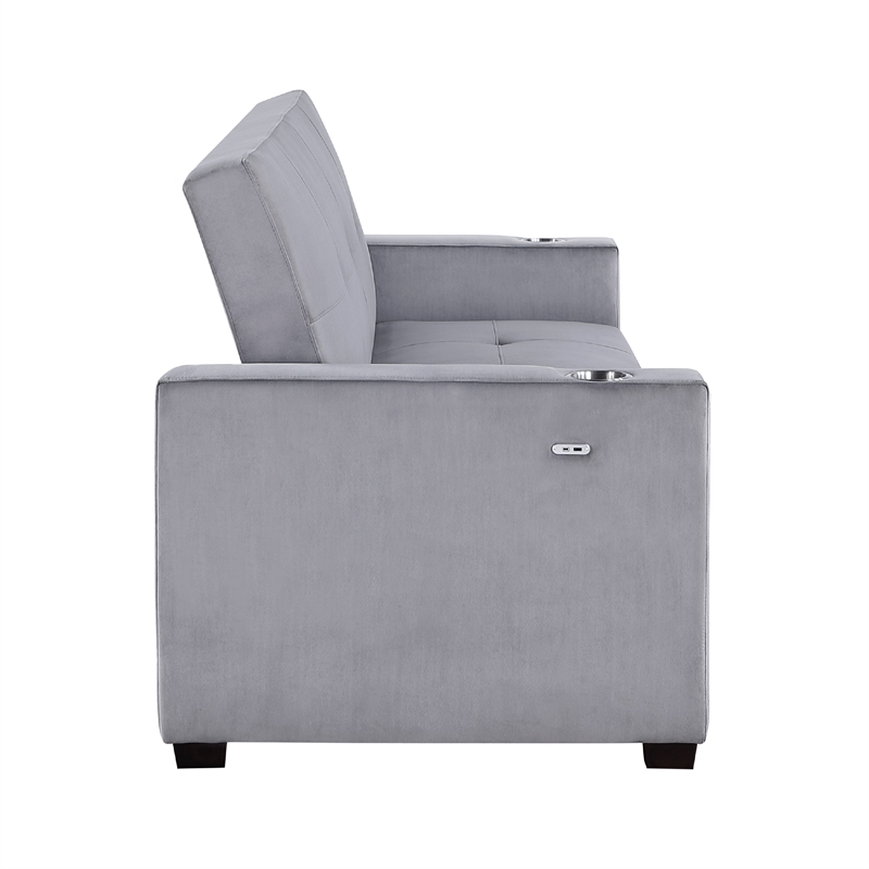 Convertible Sofa- Gray Tufted Velvet Back- USB Charging Ports- 84 Inch