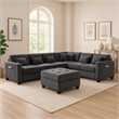 Reyna Sectional Sofa- Ottoman- Adjustable Back- Gray Chenille 115 Inch