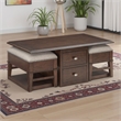 Merry Coffee Table with 2 Nesting Ottomans- Brown Wood- Beige