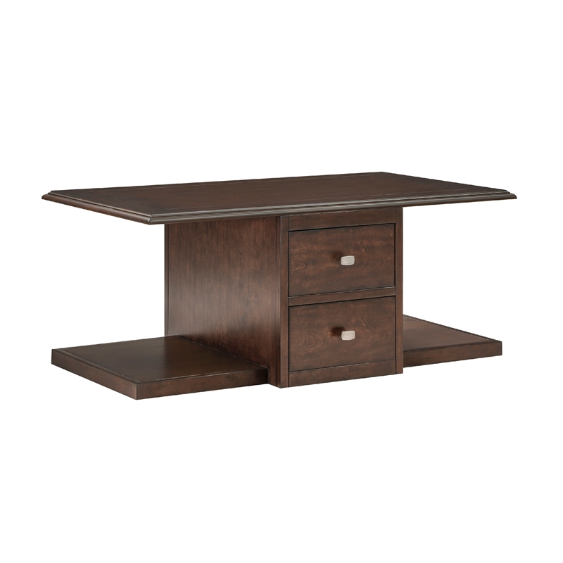 Merry Coffee Table with 2 Nesting Ottomans- Brown Wood- Beige