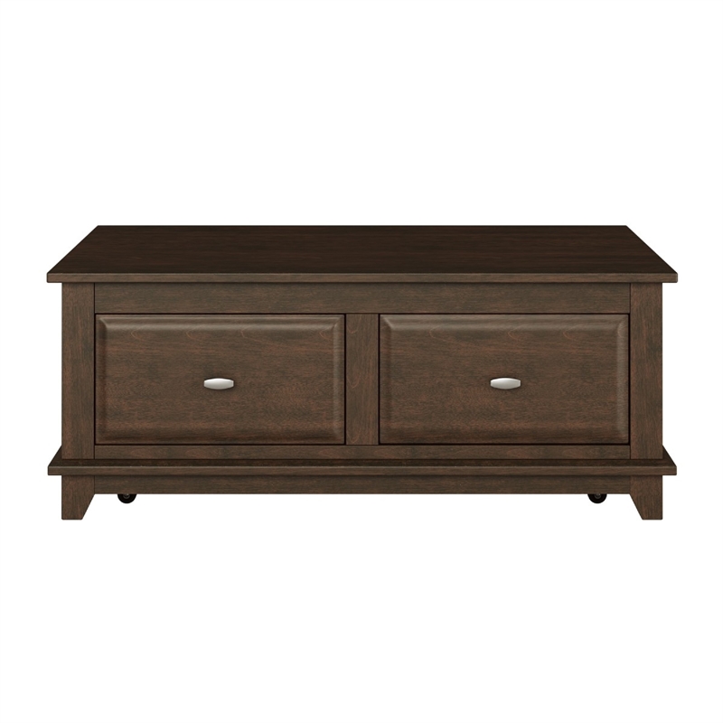 Minal Lift Top Coffee Table on Wheels- 2 Drawers- Brown 48 Inch
