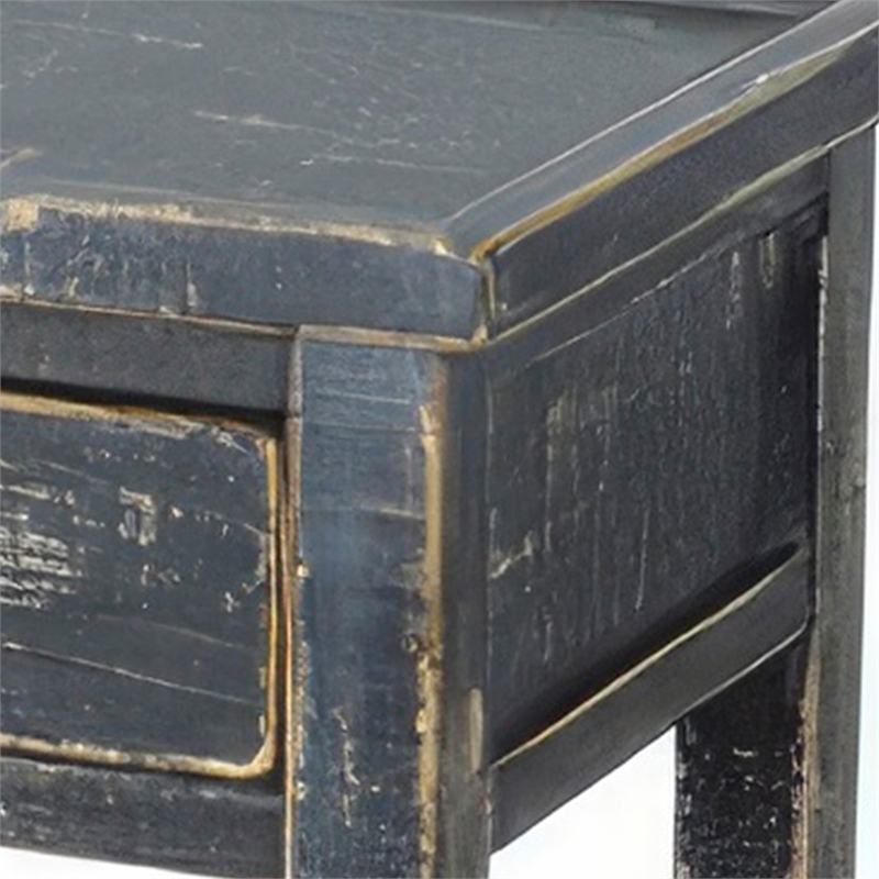 Rena Side End Table- 2 Drawers 1 Shelf- 28 Inch Rustic Black Mahogany