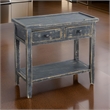 Rena Side End Table- 2 Drawers 1 Shelf- 28 Inch Rustic Black Mahogany