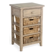Rena End Table- 3 Natural Rattan Storage Baskets- 20 Inch Brown Wood
