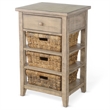 Rena End Table- 3 Natural Rattan Storage Baskets- 20 Inch Brown Wood