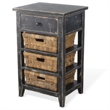 Rena End Table- 3 Natural Rattan Storage Baskets- 20 Inch Black Wood