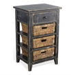 Rena End Table- 3 Natural Rattan Storage Baskets- 20 Inch Black Wood