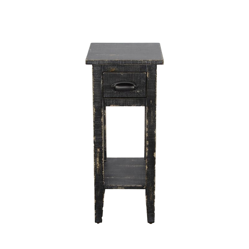Rena Chairside Table w Drawer and Shelf- 14 Inch Black Mahogany Wood