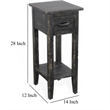 Rena Chairside Table w Drawer and Shelf- 14 Inch Black Mahogany Wood