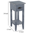 Rena Chairside Table with Drawer and Shelf- 14 Inch Blue Mahogany Wood