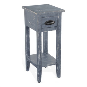 Rena Chairside Table with Drawer and Shelf- 14 Inch Blue Mahogany Wood