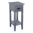 Rena Chairside Table with Drawer and Shelf- 14 Inch Blue Mahogany Wood