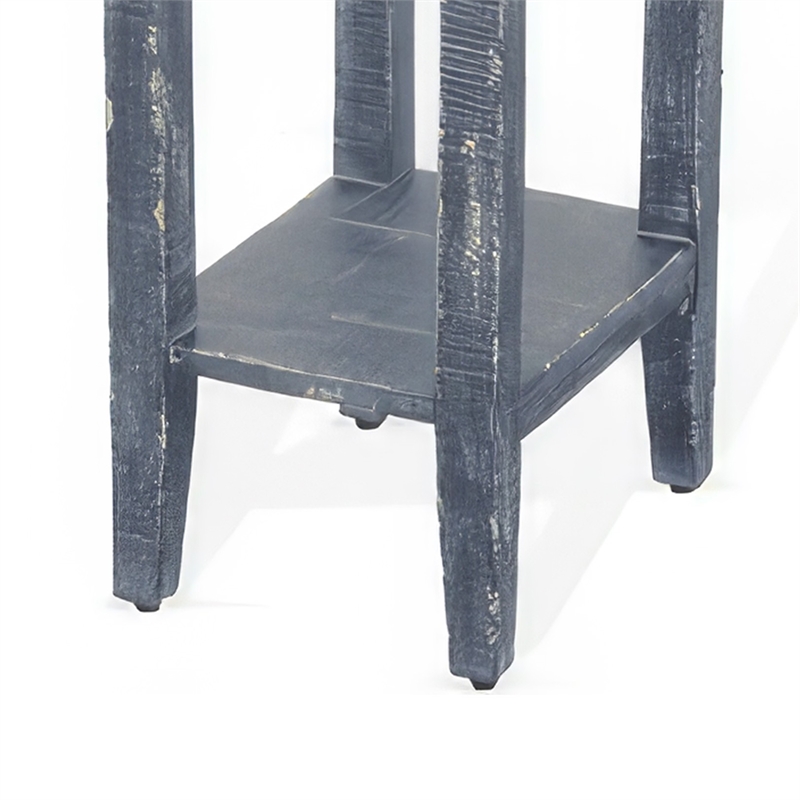 Rena Chairside Table with Drawer and Shelf- 14 Inch Blue Mahogany Wood