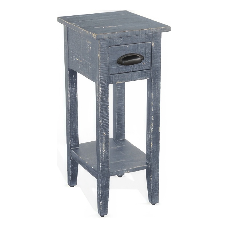 Rena Chairside Table with Drawer and Shelf- 14 Inch Blue Mahogany Wood
