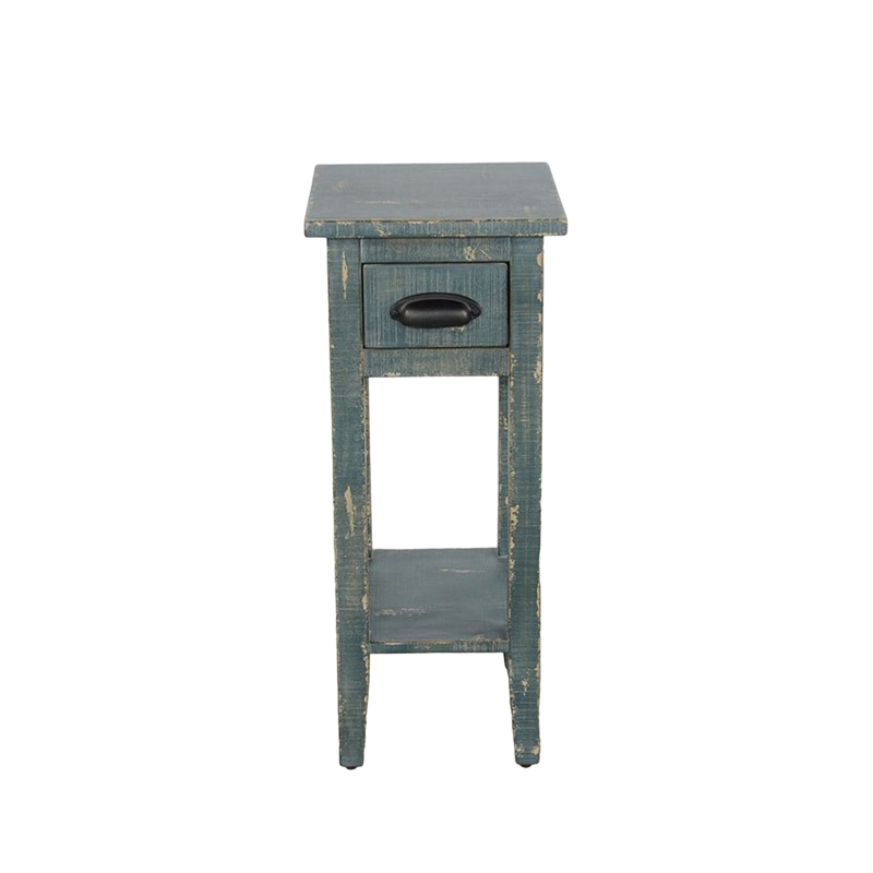 Rena Chairside Table- Drawer and Shelf- 14 Inch Green Mahogany Wood