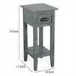 Rena Chairside Table- Drawer and Shelf- 14 Inch Green Mahogany Wood