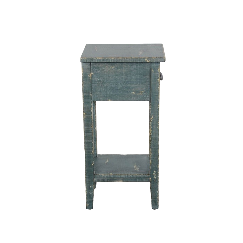 Rena Chairside Table- Drawer and Shelf- 14 Inch Green Mahogany Wood