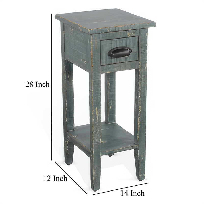 Rena Chairside Table- Drawer and Shelf- 14 Inch Green Mahogany Wood