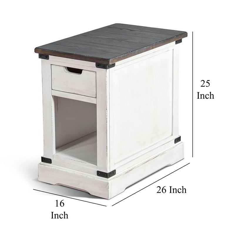 Laibi Side Table- French Country White- Brown Mahogany Wood- 26x16 Top