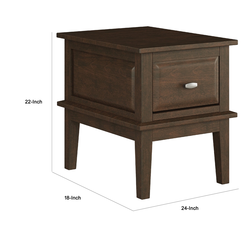 Minal End Table with 1 Drawer- Brown Cherry Birch Wood 24 Inch