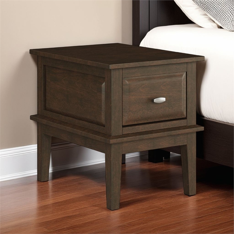 Minal End Table with 1 Drawer- Brown Cherry Birch Wood 24 Inch
