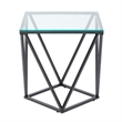 Lucas Side End Table- Clear Glass Top- Geometric Frame- Black Metal