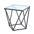 Lucas Side End Table- Clear Glass Top- Geometric Frame- Black Metal