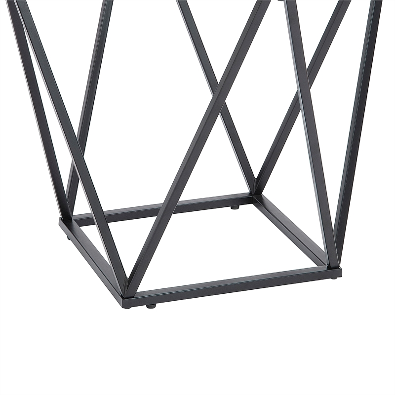 Lucas Side End Table- Clear Glass Top- Geometric Frame- Black Metal