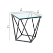 Lucas Side End Table- Clear Glass Top- Geometric Frame- Black Metal