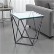 Lucas Side End Table- Clear Glass Top- Geometric Frame- Black Metal