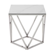 Allie End Table- White Sintered Stone- Silver Stainless Steel 21 Inch