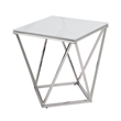 Allie End Table- White Sintered Stone- Silver Stainless Steel 21 Inch