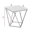 Allie End Table- White Sintered Stone- Silver Stainless Steel 21 Inch